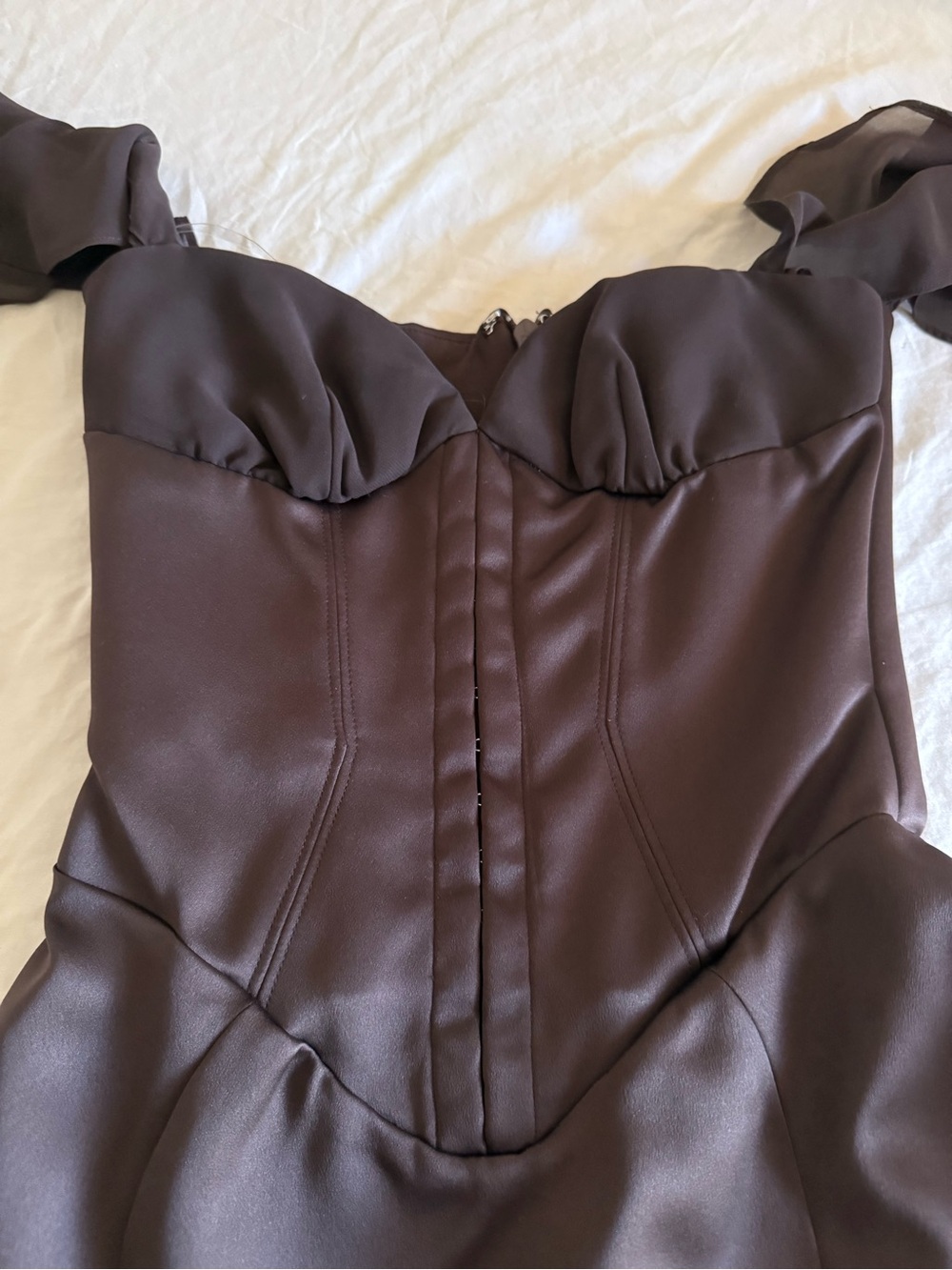 House of CB Dionne Ruffle Corset Mini Dress Espresso, XS - Picture 6 of 10